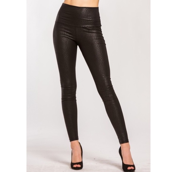 Fabutiq Pants - FEELING FIERCE EMBOSSED SNAKE SKIN FAUX LEATHER HIGH WAIST LEGGINGS